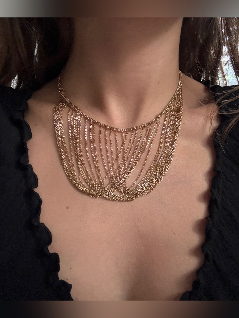 Vintage Sarah Coventry Gold Tone Multi Chain Bib Statement Necklace